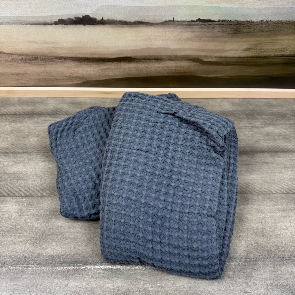 Banana Republic Home Cotton Waffle-weave Pillow Shams Euro Steel Blue Set/2 NWOT